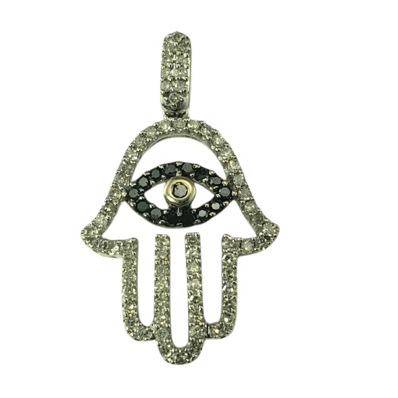 14K White Gold Black and White Diamond Hamsa Pendant #20751 - Picture 1 of 5